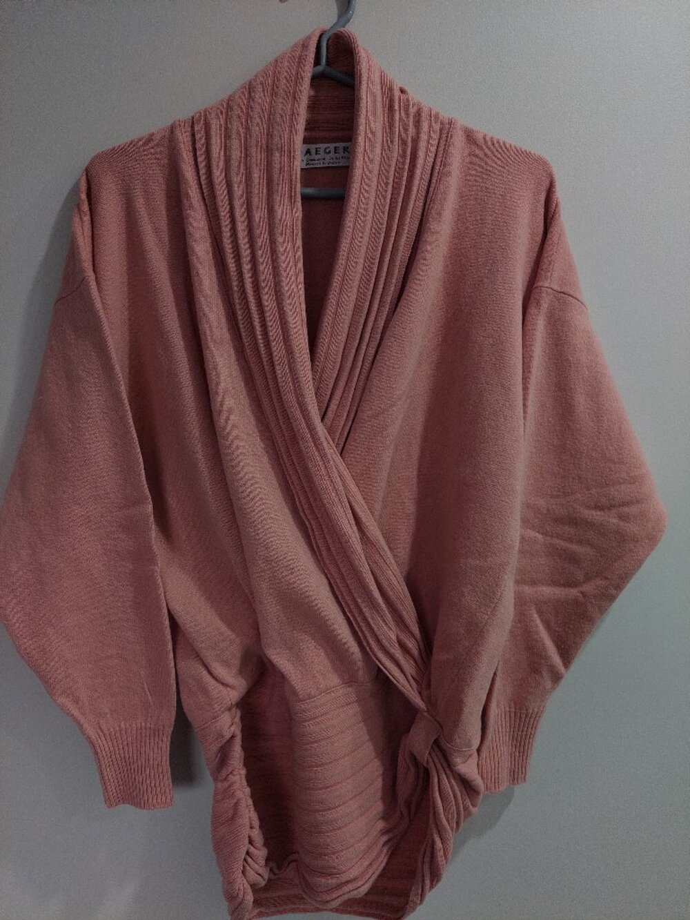Vintage Jaeger Women's Sz S Wrap Sweater Draped Asymmetric Crossover Mauve Pink